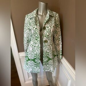 Green and White Patterned Blazer